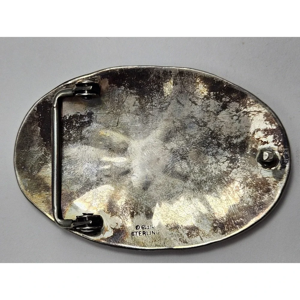 Danny Clark Sterling Silver Belt Buckle Navajo NA Turquoise Handmade Stamped 53g